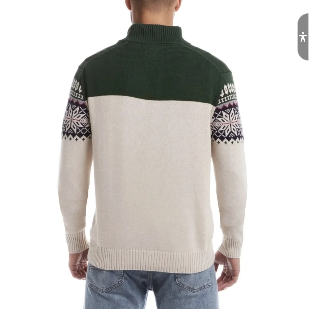 Weatherproof Nordic Green and Cream Zip Up Sweater Vintage